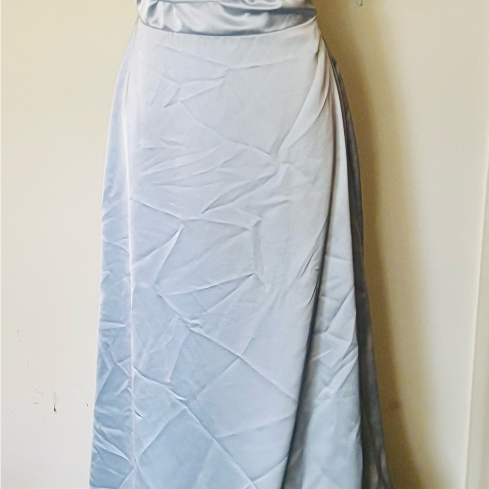 Amsale Bridesmaid Gracia Sz 10 Ice Blue Maxi Wrap Formal Dress - Picture 4 of 14